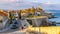 Panoramic view of historic old town with medieval city walls and Picasso Museum onshore Azure Cost in Antibes in France