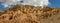 Panoramic view of the historic ruins of Vault Silver City in Zhada County, Tibet, China