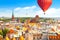 Panoramic view of historical buildings and roofs in Polish medieval town Torun