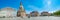 Panoramic view of historical center, Church of our Lady, Frauenkirche and Neumarkt square in downtown of Dresden in summer with
