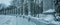 Panoramic view of a hoarfrost fence