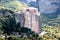 Panoramic view of Holy Monastery of Varlaam placed on the edge of high rock, Kastraki, Greece