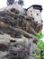 Panoramic view from Holy Trinity Monastery of Meteora in Greece high in the mountains. Unusual landscape.