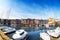 Panoramic view of Honfleur harbor with yachts