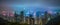 Panoramic view of Hong Kong city skyline at night