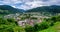 Panoramic view on Hornberg city in valley of Black forest mountains, Baden Wurttemberg land, Germany
