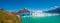 Panoramic view at the huge Perito Moreno glacier in Patagonia with hikers, South America, Argentina