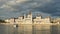 Panoramic view of the Hungarian Parliament building on the bank of the Danube in Budapest, Hungary