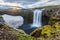 Panoramic view on Icelandic waterfall