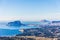 Panoramic view of Ifach Rock Natural Park or `Penon de Ifach ` and Calpe city in Spain