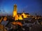 Panoramic view of the illuminated old town of Mechelen and the S