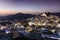 Panoramic view of the illuminated town, the Chora, of Ios island in the Cyclades, Greece