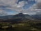 Panoramic view of Imbabura stratovolcano mountain from Cuicocha crater lake near Otavalo Ibarra in Andes Ecuador