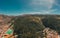 Panoramic view of the inca ruins of Sacsayhuaman on the outskirts of Cusco, Peru. Archaeological site of ancient Incan