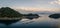 Panoramic view of Ine fishing village and floating docks in bay at sunset