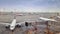 Panoramic view of the international airport, many aircraft.