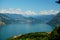 Panoramic view on Iseo lake and montains from Montisola
