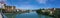 Panoramic view of the Isere river on the Old Bridge in Bourg de Peage