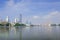 Panoramic view of Iset river, Plotinka park, Yekaterinburg city, Russia