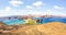 Panoramic view of Isla Bartolome at Galapagos Islands archipelago