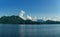 Panoramic view of the islands near Sunshine coast glittering in the morning sun, BC, Canada. Pacific ocean borders Western Canada