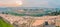 Panoramic view of Jerusalem old city and the Temple Mount during a dramatic colorful sunset