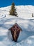 Panoramic view with Jesus figurine in winter in resort Ladis, Fiss, Serfaus in ski resort in Tyrol