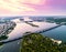 Panoramic view of Kiev city with the Dnieper River in the middle. Aerial view