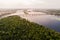 Panoramic view of Kiev city with the Dnieper River in the middle. Aerial view