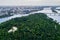 Panoramic view of Kiev city with the Dnieper River in the middle. Aerial view