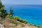 Panoramic view of Kokkinos Vrachos Beach with blue waters, Lefkada, Greece