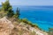 Panoramic view of Kokkinos Vrachos Beach with blue waters, Lefkada, Greece