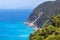 Panoramic view of Kokkinos Vrachos Beach with blue waters, Lefkada, Greece