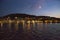 Panoramic view of the Korcula town by night, Korcula island, Dalmatia, Croatia