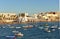 Panoramic view of La Caleta Beach, Costa de la Luz, Cadiz, Andalusia, Spain