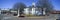 Panoramic view of Lafayette County Court House in center of historic old southern town and storefronts of Oxford, MS