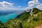 A panoramic view on the Lake Annecy from mont Veyrier to mont Baron hiking track, France