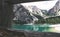 panoramic view on lake braies, italy.