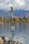 Panoramic view of Lake Geneva from town of Vevey, Switzerland