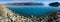 Panoramic view of lake Pukaki in Mackenzie Basin, New Zealand