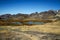 Panoramic view of the lake in spectacular high mountains, Cordillera, Andes, Peru