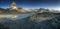 Panoramic view from lake under Matterhorn, Switzerland.