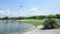 Panoramic view of a lakeside golf course, Mexico