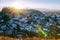 Panoramic view with Landscape of Old city Salzburg Monchsberg sunset