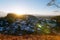 Panoramic view with Landscape in Old city Salzburg Monchsberg sunset