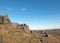 Panoramic view of a large rugged gritstone outcrop at the bridestones a large rock formation in west yorkshire near todmorden