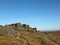 Panoramic view of a large rugged gritstone outcrop at the bridestones a large rock formation in west yorkshire near todmorden