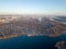 Panoramic view of the left bank of the Kiva and the Dnieper River against the blue sky