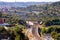 Panoramic view on Lisbon. Travel Portugal. Roads and bridges in big european city