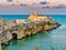 Panoramic view of little town of Vieste in summer in Apulia south of Italy cityscape of Vieste coastal town in Gargano National